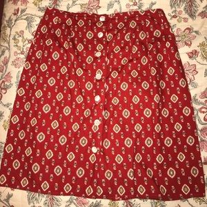 Vintage Red Patterned Button-Down Skirt